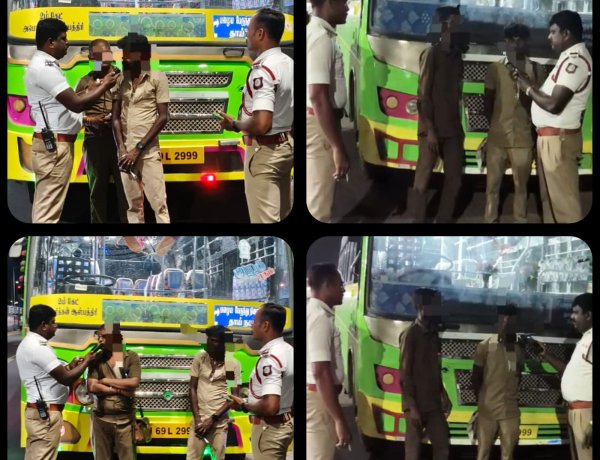 தூத்துக்குடி மாவட்ட காவல் துறை - நகர போக்குவரத்து காவல் - குடிபோதையில் அபாயகரமாக ஓட்டி வரப்பட்ட இரண்டு மினிபேருந்துகள் பறிமுதல் - தலா ரூ.15000 அபராதம் - ஓட்டுநர் உரிமம் ரத்து - நடத்துநர்கள் மீதும் குடிபோதை வழக்கு*