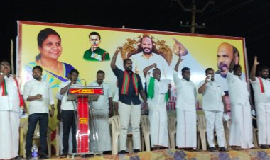 தூத்துக்குடி கோவளம் பசுவந்தனை பகுதி பாரம்பரிய உப்பு விவசாய நிலங்களை அழித்து கப்பல் கட்டும் தளம் அமைப்பதற்கு எதிர்ப்பு மாபெரும் கண்டன ஆர்ப்பாட்டம் அகில இந்திய தேவேந்திரகுல வேளாளர் கூட்டமைப்பு மற்றும் தமிழக மக்கள் முன்னேற்ற கழகம் சார்பில் தூத்துக்குடியில் நடைபெற்றது