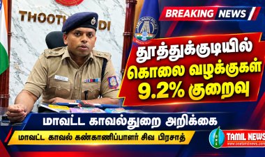 தூத்துக்குடியில் கொலை வழக்குகள் 9.2% குறைவு - மாவட்ட காவல்துறை அறிக்கை