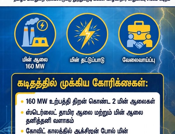 ரூ.35-க்கு வெளிச்சந்தையில் மின்சாரம் வாங்குவதா? ஸ்டெர்லைட் மின் ஆலையை திறக்க கோரிக்கை! தமிழக மின்துறை அமைச்சருக்கு தூத்துக்குடி மக்கள் வாழ்வாதார பாதுகாப்பு சங்கம் கடிதம்