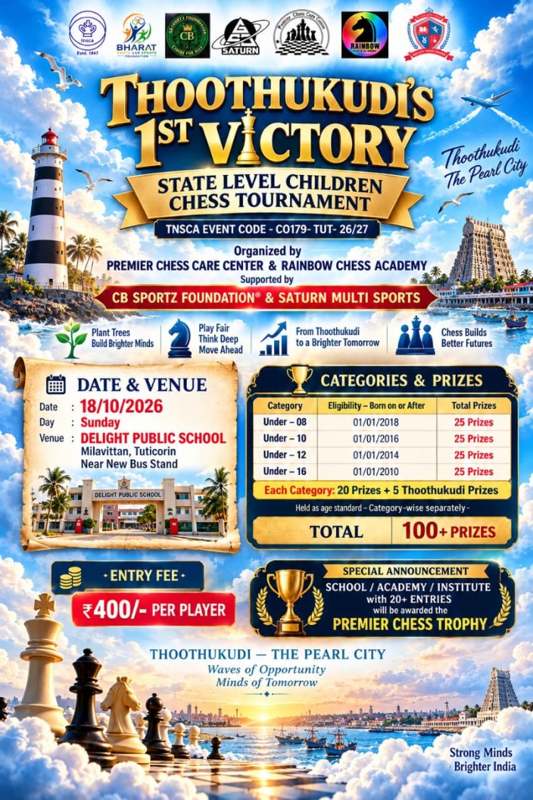 தூத்துக்குடியில் முதல் முறையாக மாநில அளவிலான சிறுவர் செஸ் போட்டி!*