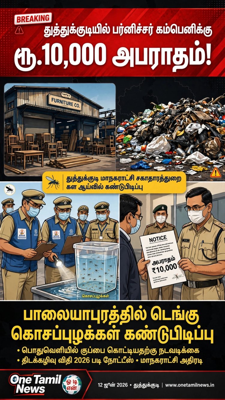 பாலையாபுரம் பர்னிச்சர் கம்பெனியில் டெங்கு கொசுப்புழுக்கள் - ரூ.10,000 அபராதம்!