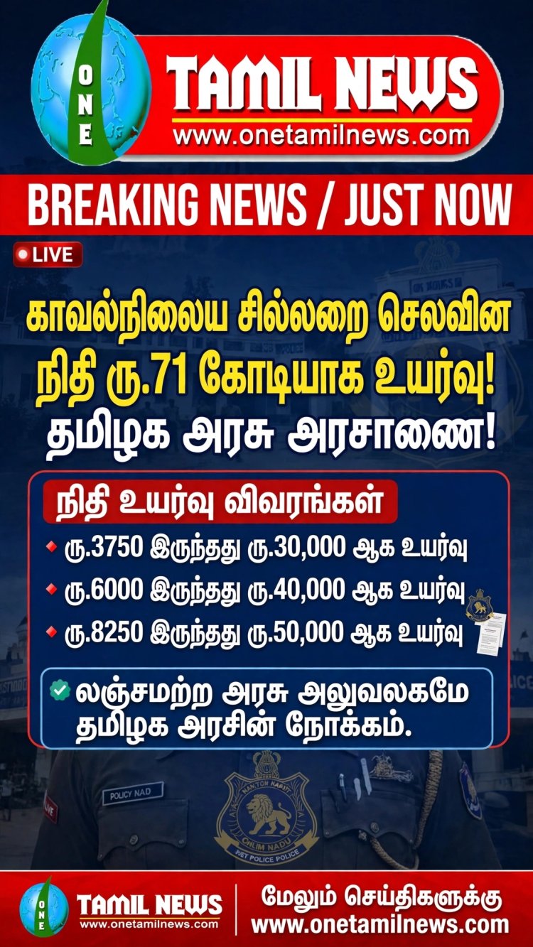 காவல் நிலைய சில்லறை செலவின நிதி ரூ.71 கோடியாக உயர்வு - தமிழக அரசு அரசாணை!
